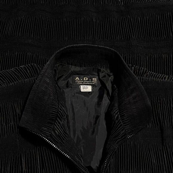 Vtg A.D.S Retro Bomber Jacket Sz S/M Black Crinkles Pleats Zip Grunge Oversized - Picture 4 of 4